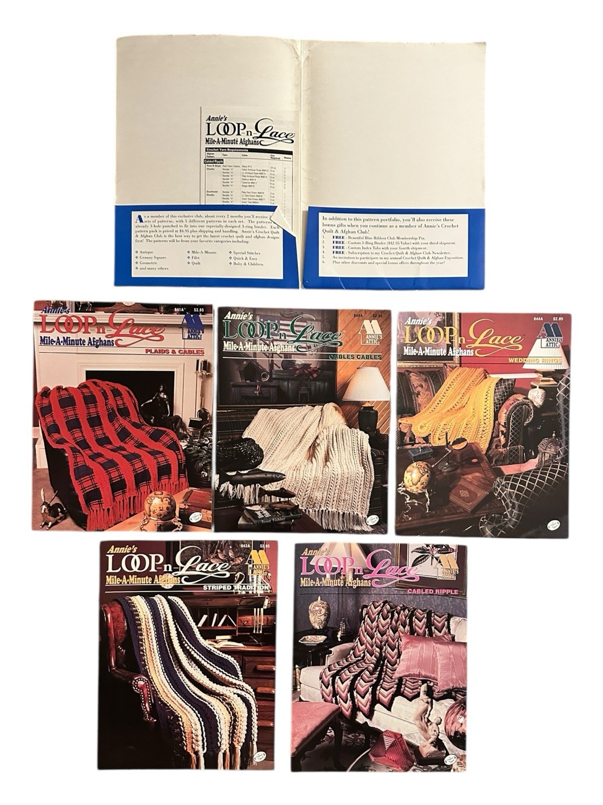 Annie's Afghans Crochet 2 Page Pattern Lot of 5