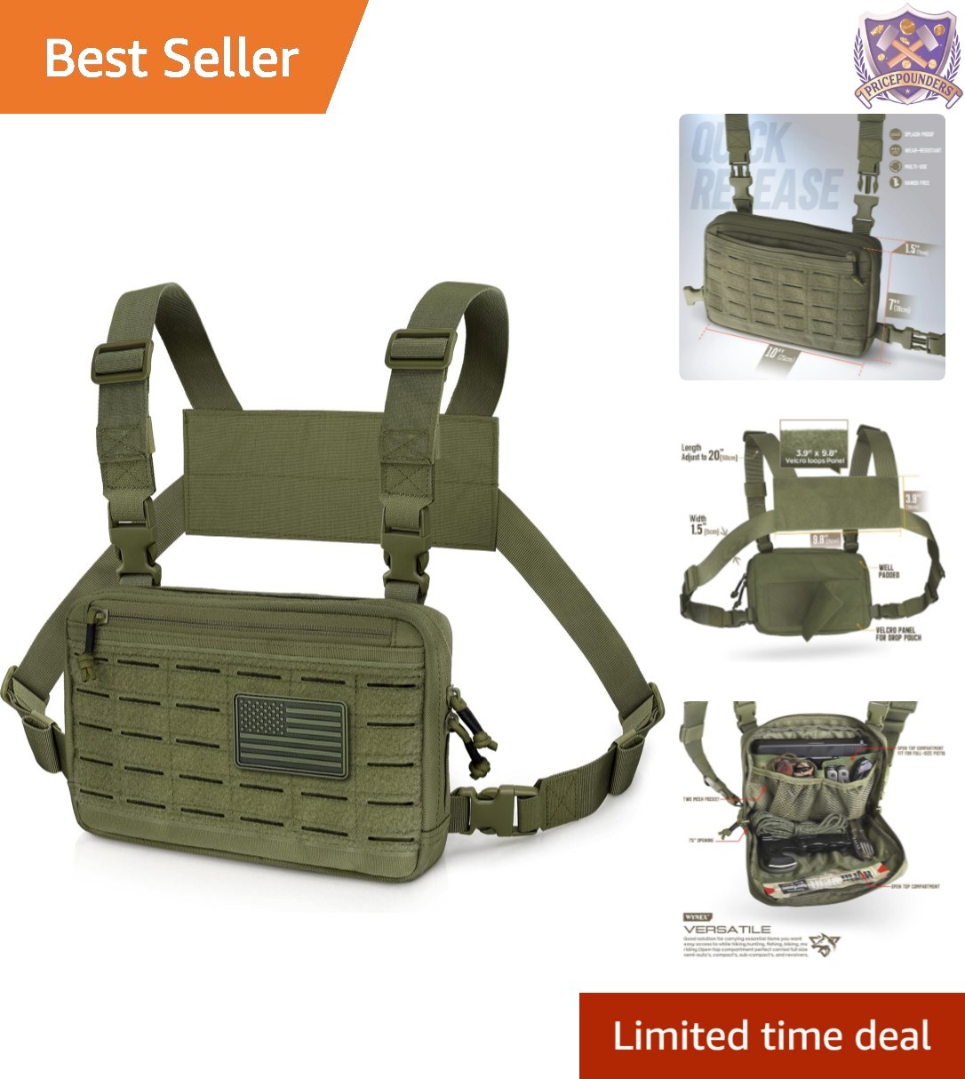 Tactical Chest Rig Bag Nylon Molle Laser Cut Utility Pack for Outdoor Use