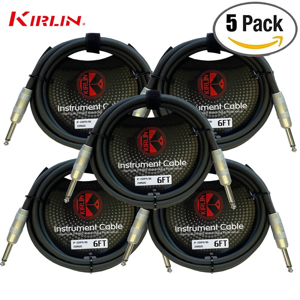 5-PACK Kirlin 6FT 1/4" Straight Male/Male 20 AWG Pro Quality Instrument Cable