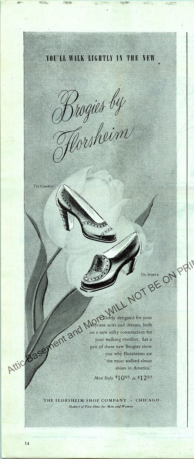 Florsheim Brogies Shoes Print Ad Ephemera Wall Art Decor Hiker Campus