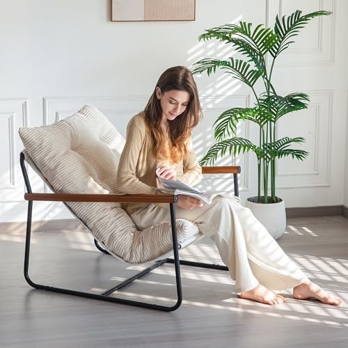 Modern Accent Chair, Comfy Living Room Chair Standard Beige (Corded Fabric)