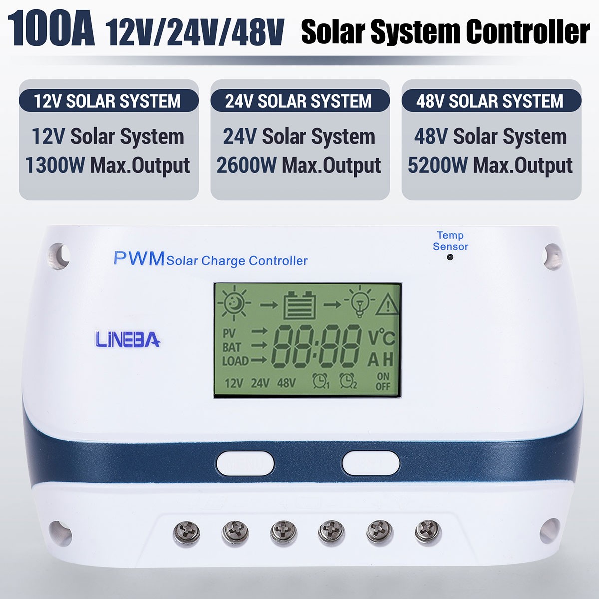 100A MPPT Solar Panel Regulator Charge Controller 12-48V Auto Focus Tracking LCD
