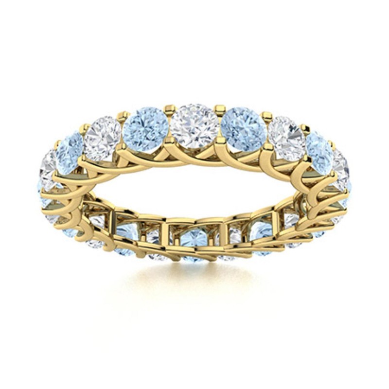 Round Aquamarine Stone Wedding Eternity Statement Ring Jewelry 925 Silver