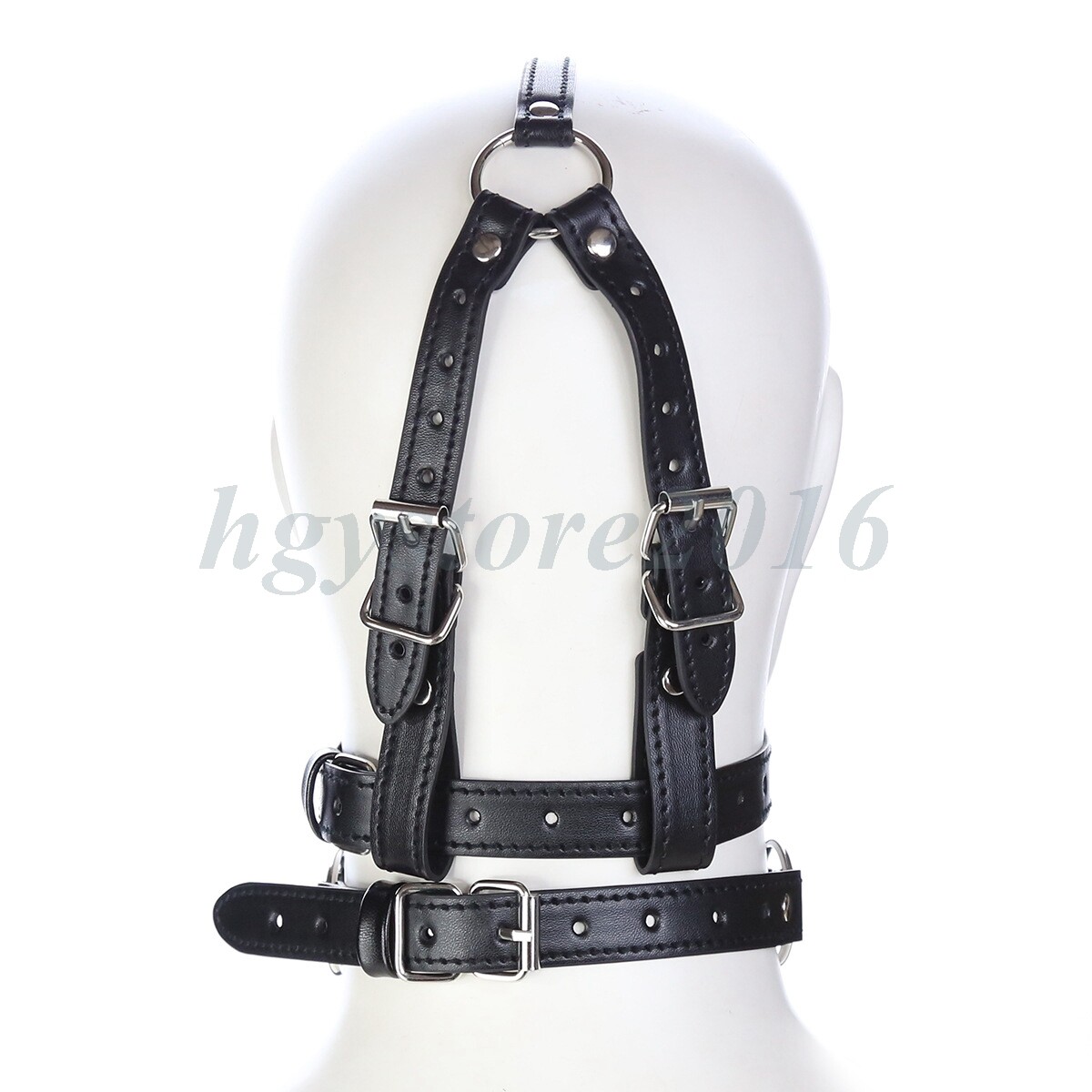 Faux Leather Head Hood Open Mouth Gags Muzzle Strap Half Face Restraint