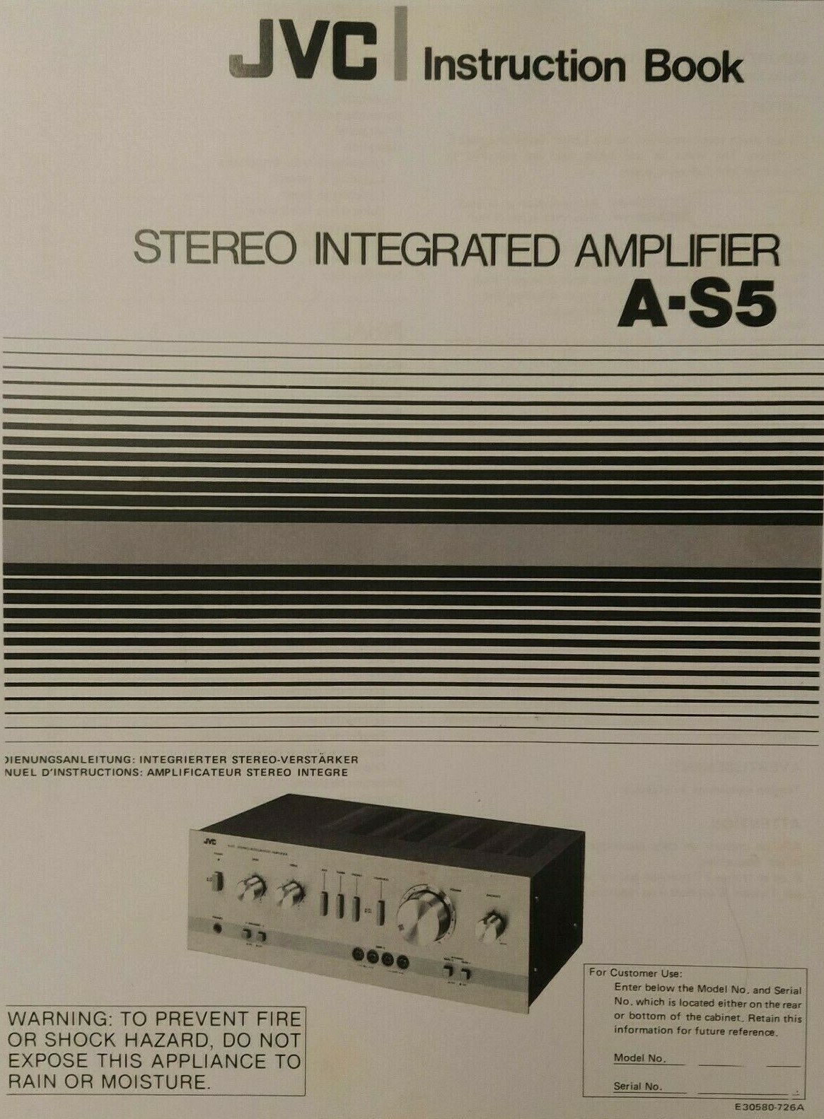 JVC A-S5 Integrated Stereo Amplifier - Operating Instructions - USER MANUAL
