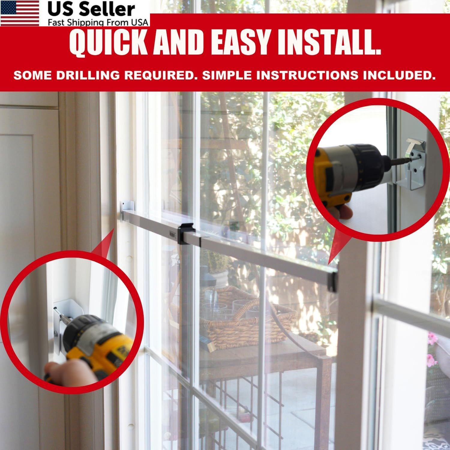 SECURITYMAN Sliding Door Security Bar-Child Proof One Size", White