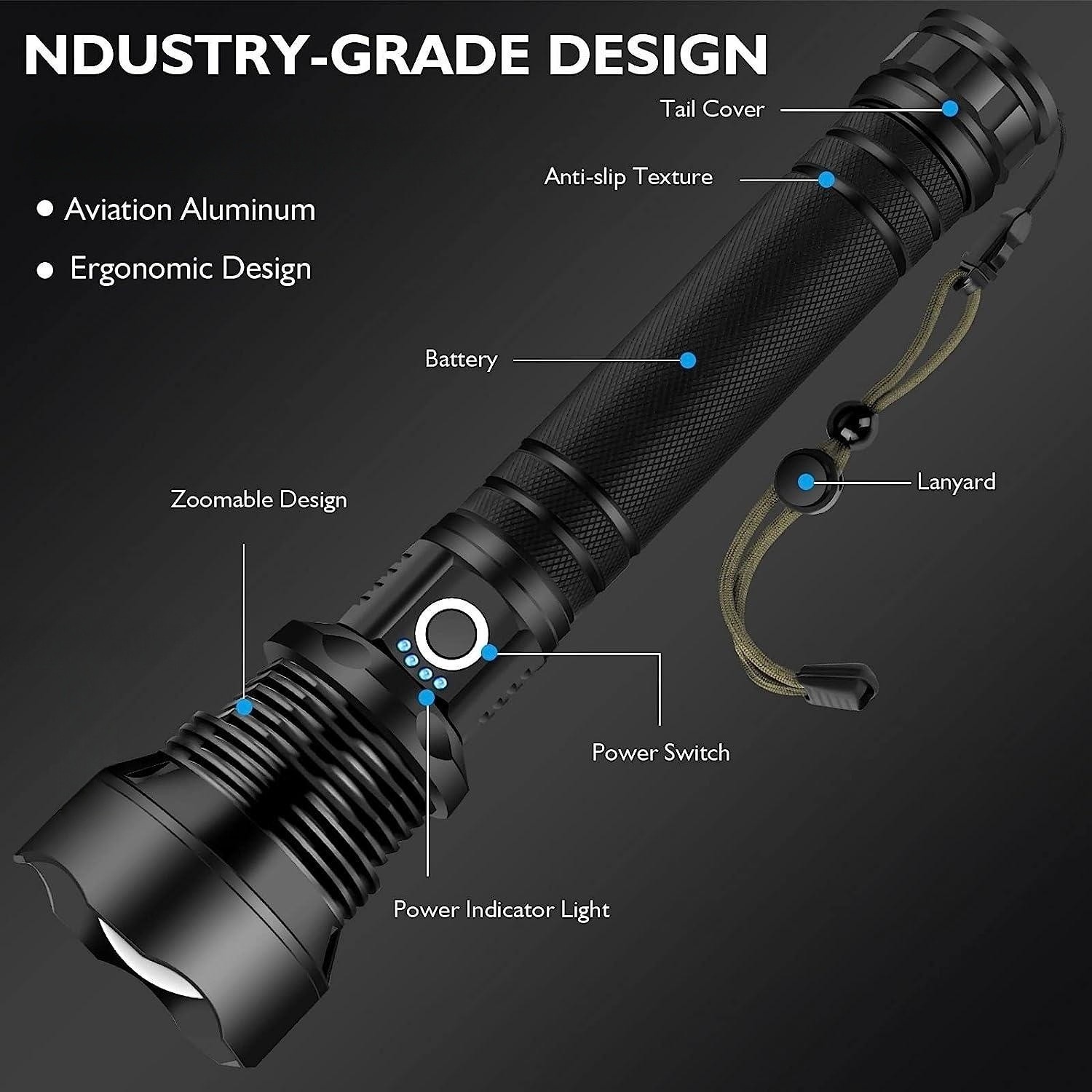 99000000LM Powerful LED Tactical Super Bright Flashlight Rechargeable Work Light