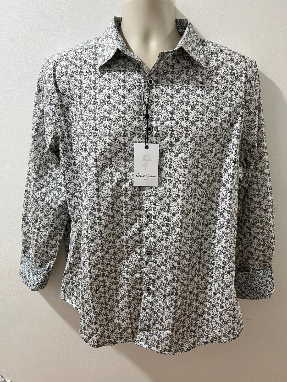 Robert Graham HOPKINS Men's Size M Long Sleeve Skull Heads Woven Shirt $198 NWT