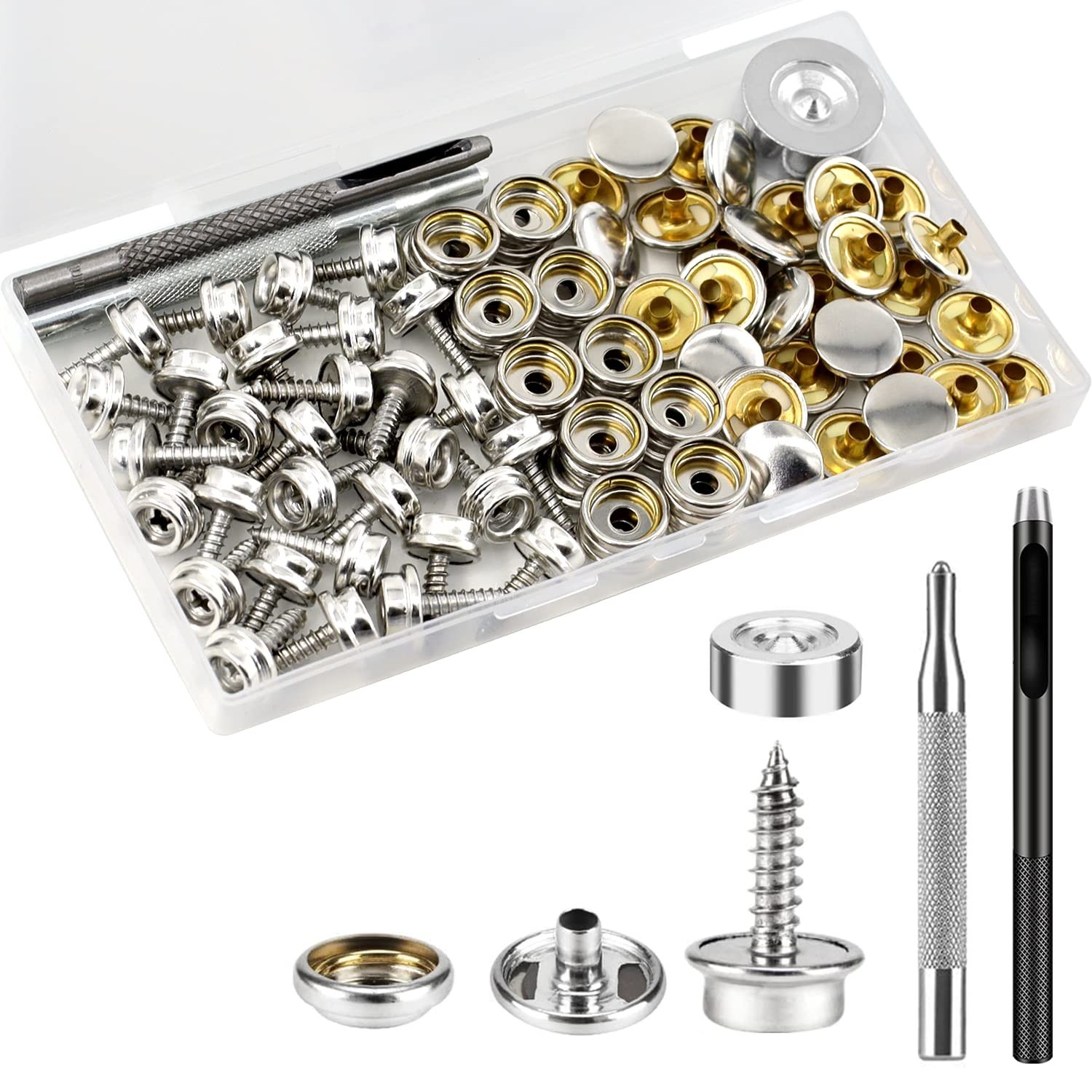 Canvas Snap Kit, Canvas Snaps and Fasteners Marine Stainless, 90 PCS Boat Cov...