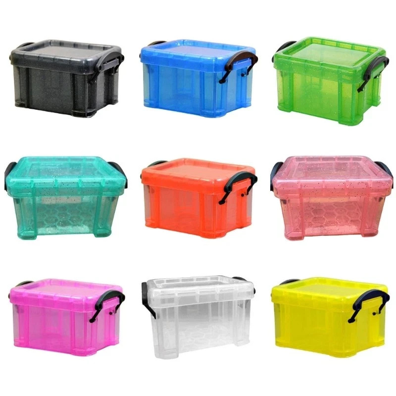 Mini Clear Plastic Storage Box with Locking Lid Portable Jewelry Container Case