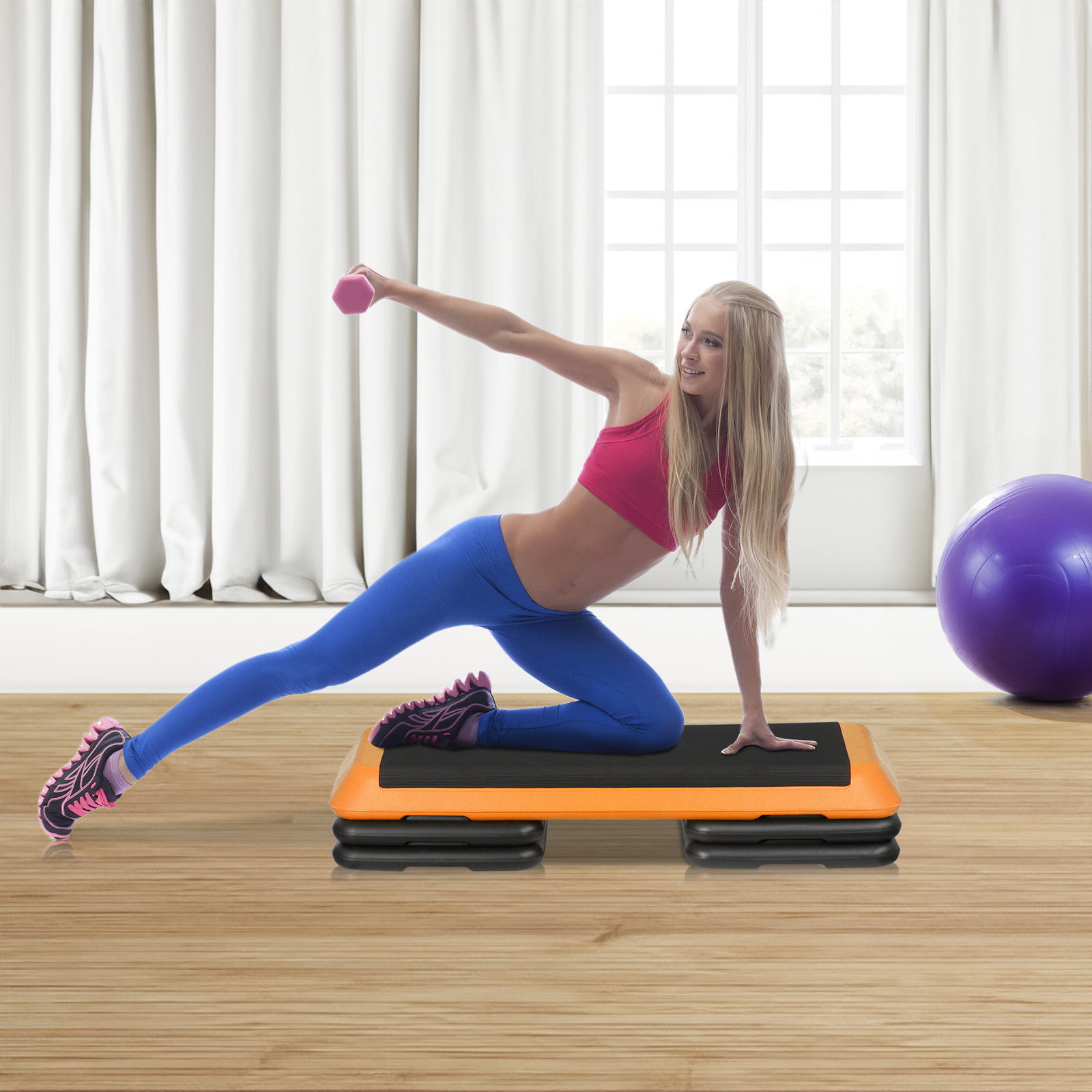 43.1" Aerobic Step Platform Adjustable Exercise Workout Stepper W/Riser Yellow