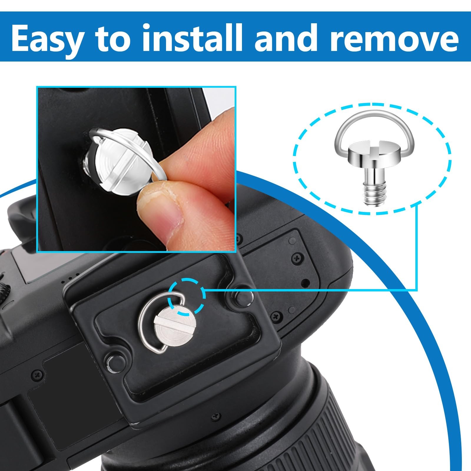 cobee 5 Pcs 1/4" Camera Tripod Screw, Stainless Steel Thread D-Ring Camera Sc...