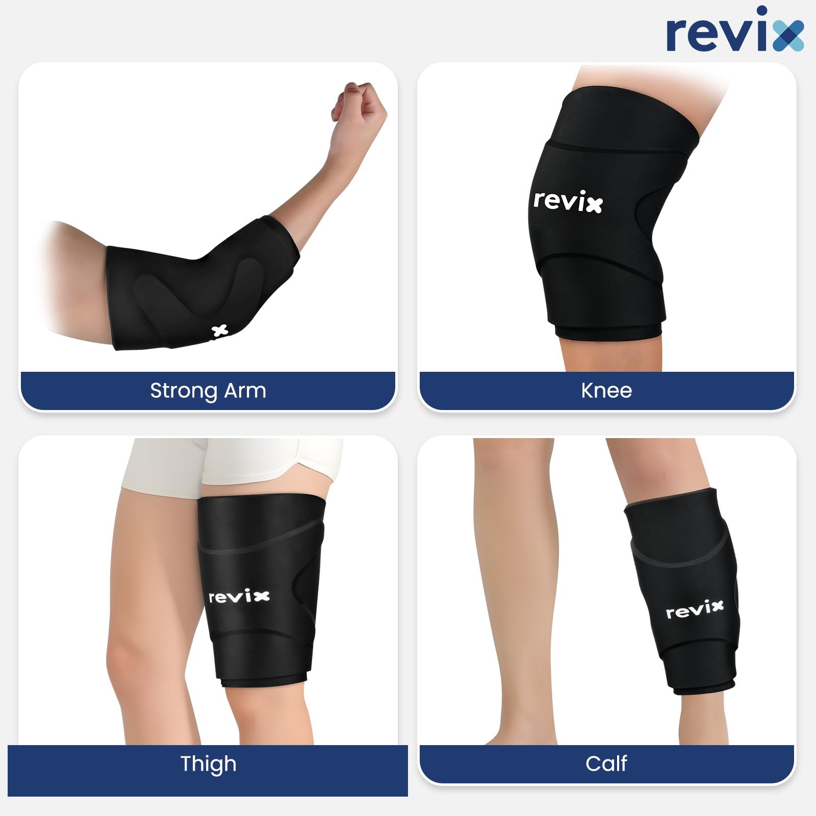 REVIX 3D Knee Ice Pack Wrap, Flexible Compression Large, Black