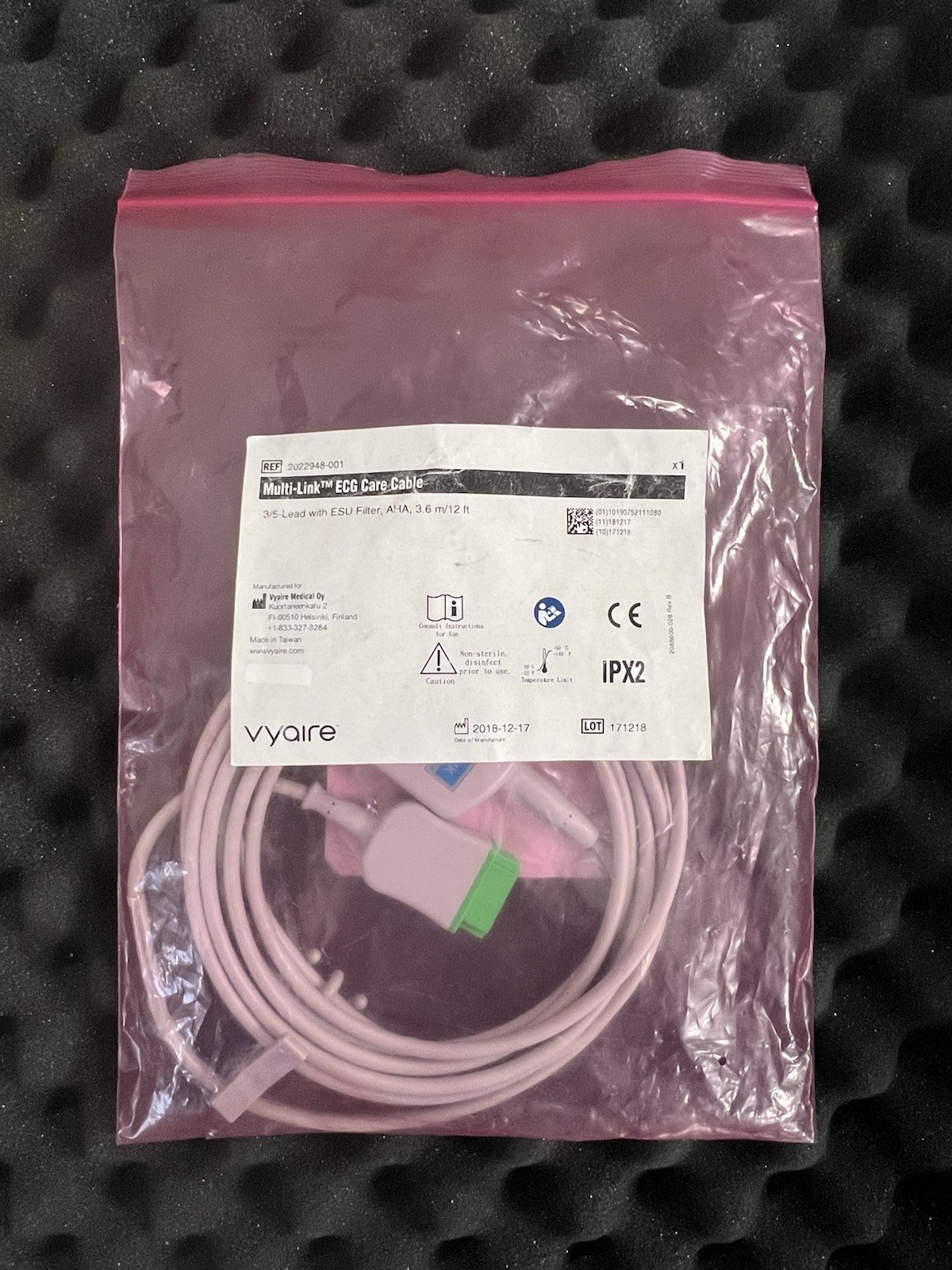 Vyaire Multi-Link Care Cable 3/5-Lead with ESU Filter 12ft, Ref 2022948-001