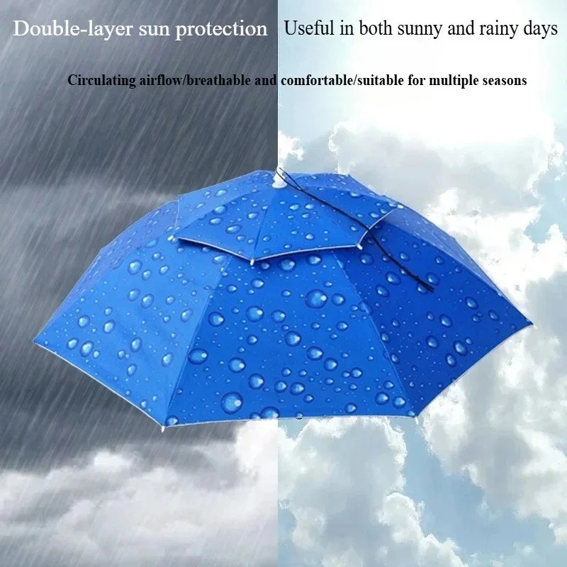 Foldable Umbrella Hat,Double-Layer Protection Fishing Hat，For Outdoor Activities