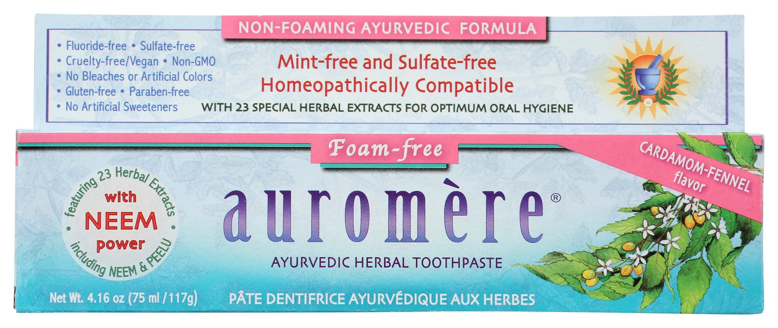Auromere Ayurvedic Herbal Toothpaste Foam-Free With Neem Power 4.16 Oz 3 Pack