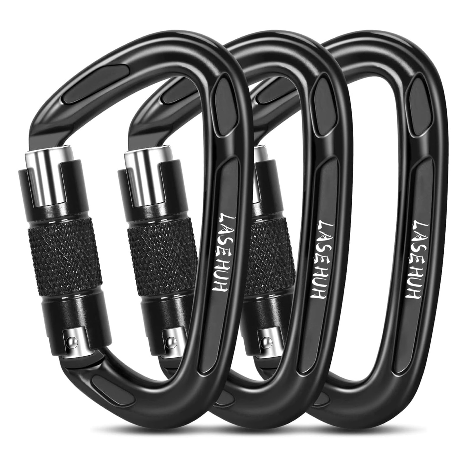 Lasehuh UIAA Certified 25KN Auto Locking Climbing Carabiner Clips, D Shaped, ...