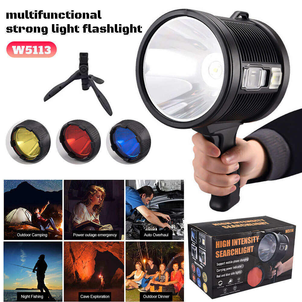 Solar Power 200000LM Super Bright LED Searchlight Spotlight USB Flashlight Light