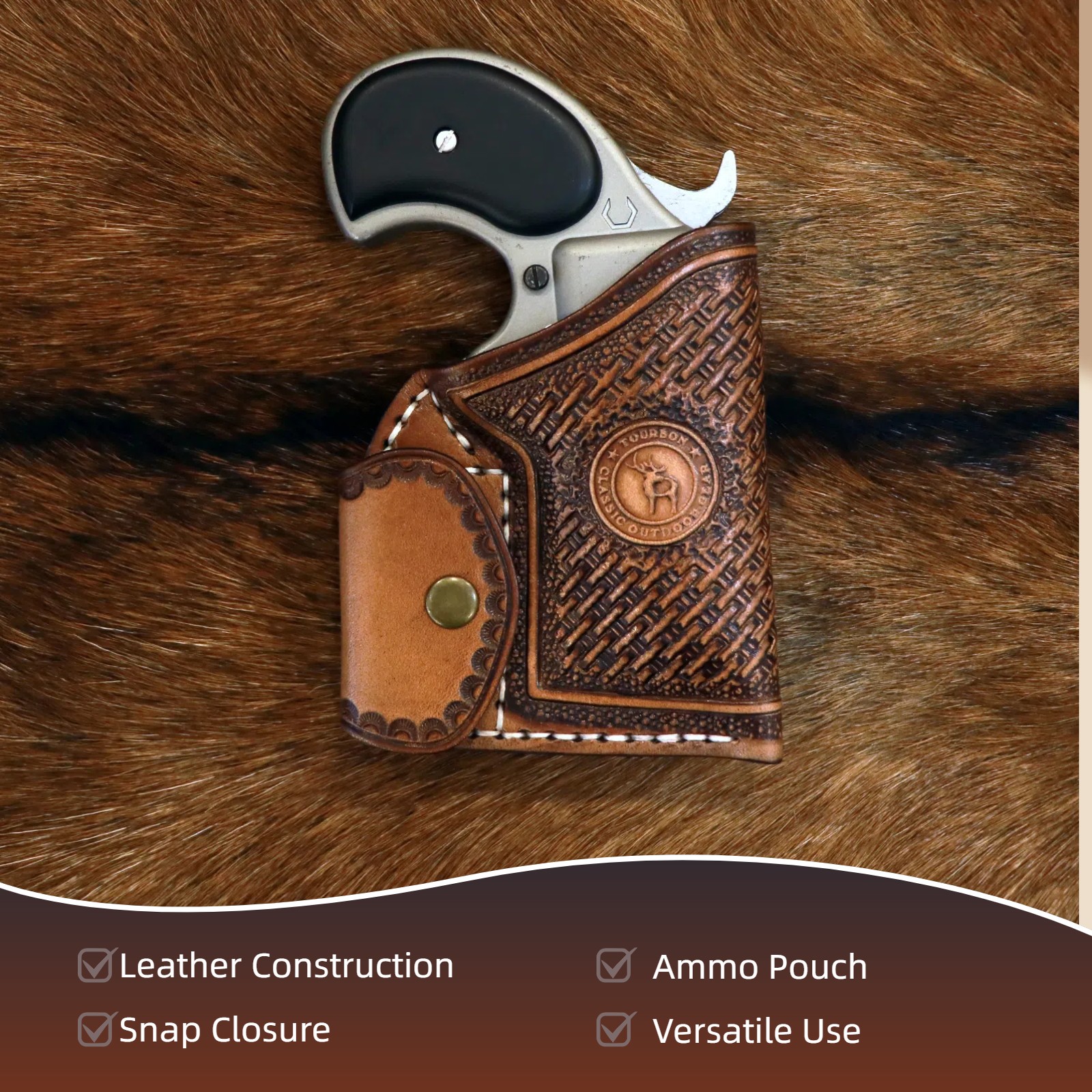 Leather Pocket Holster w/Ammo Pouch Fit NAA PUG Mini Revolver Belt Carry