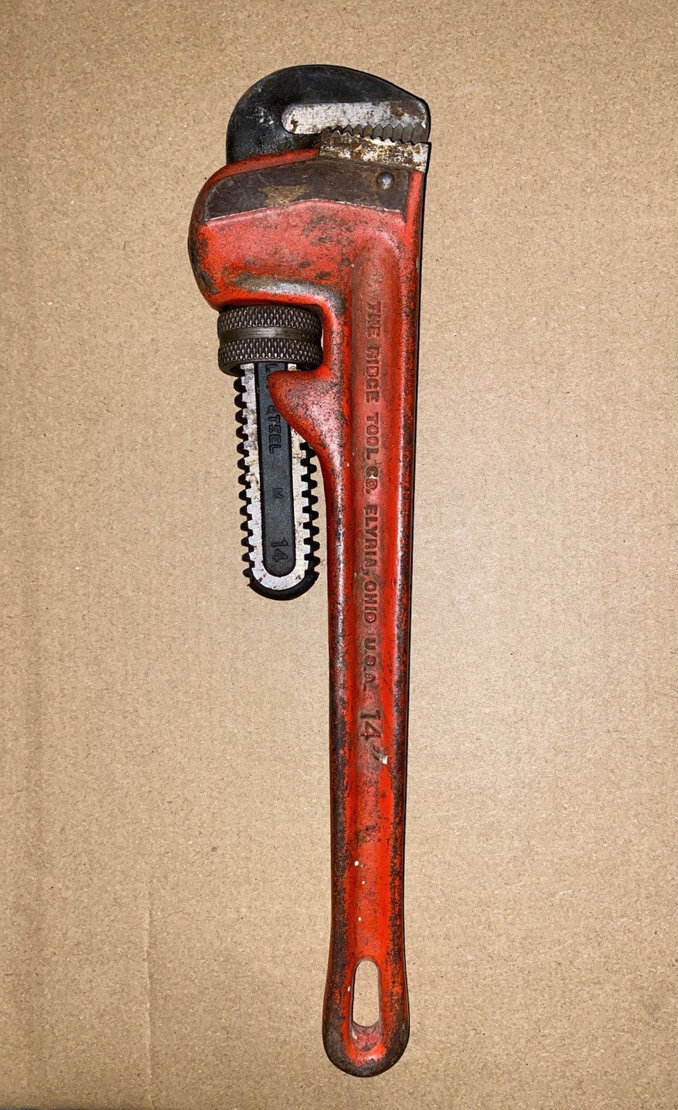 Vintage Ridgid 14” Heavy Duty Pipe Wrench Ridge Tool Co Elyria Ohio USA Made