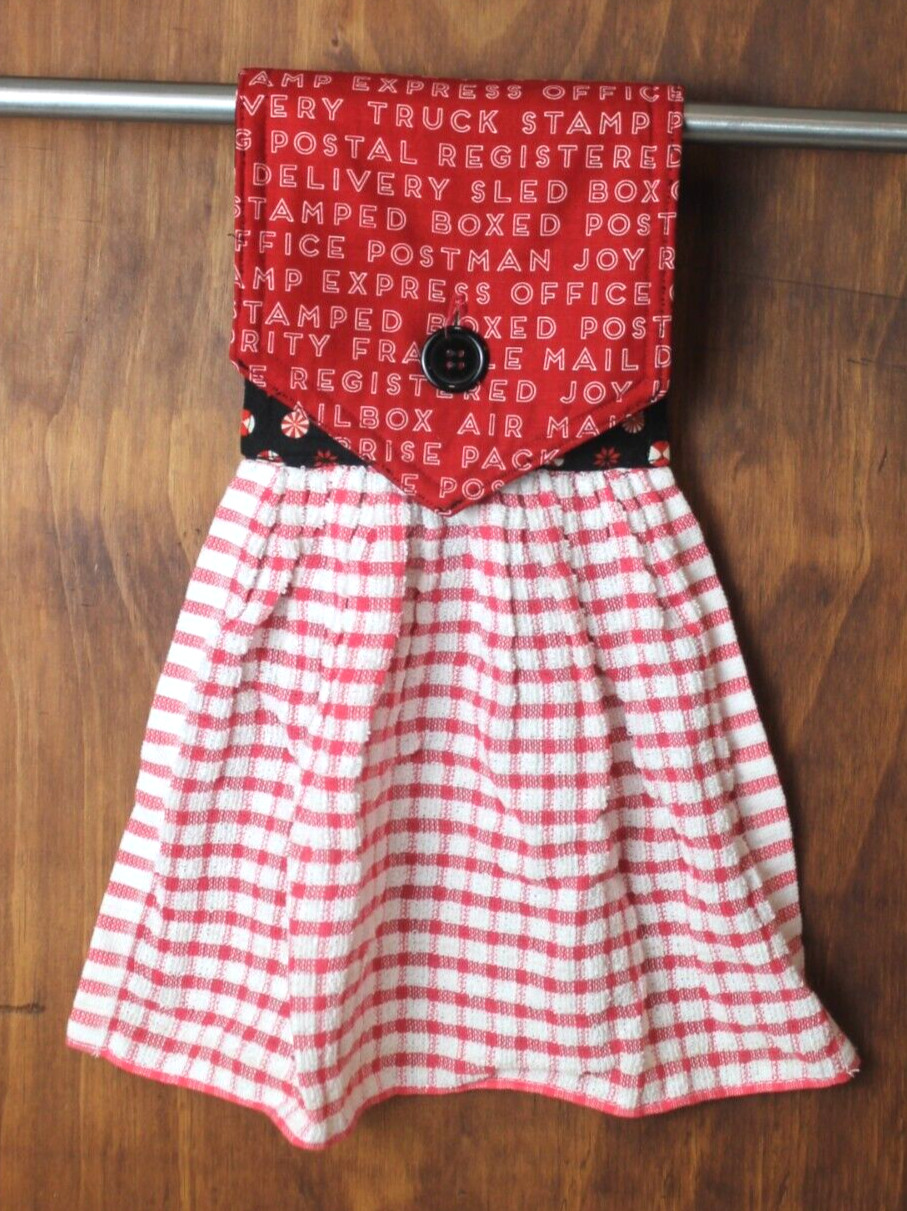 RED, WHITE CHRISTMAS HANDMADE HANGING HAND TOWEL RED WHITE COTTON TOWEL BUTTON