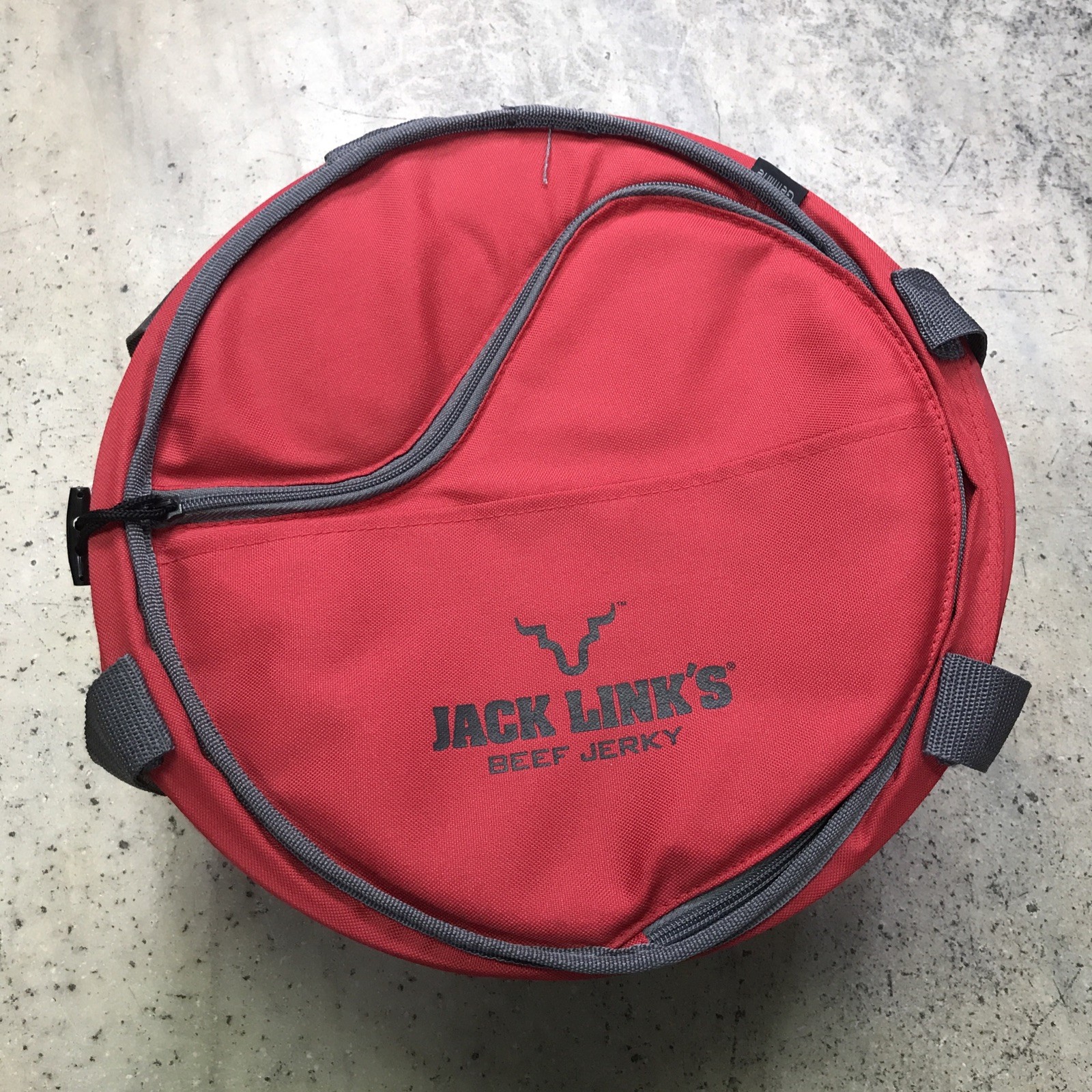 Jack Links Beef Jerky Brand Soft Sided Round Cooler Collapsible Red Gray Gemline