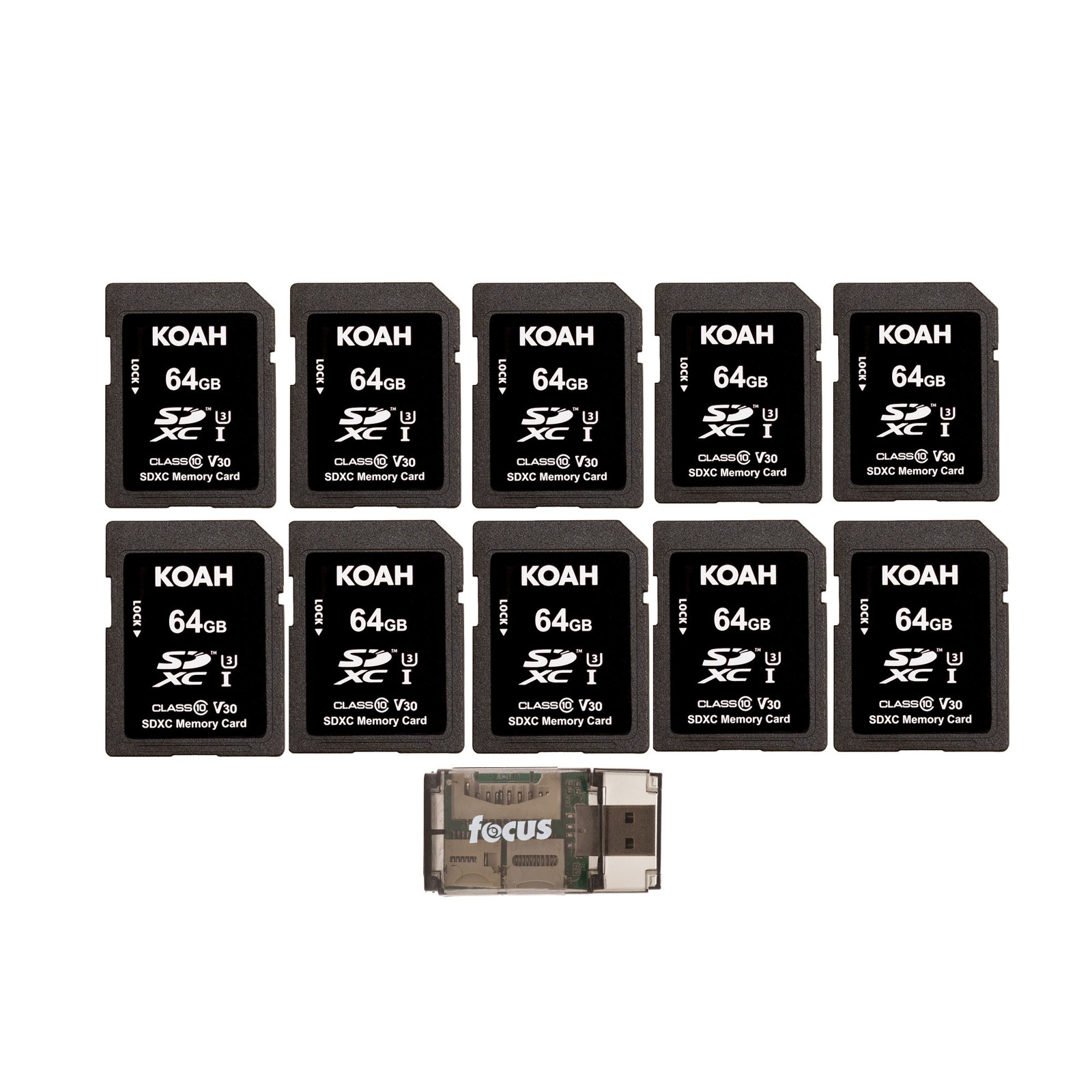 Koah Ultimate 64GB SDXC Memory Card Class10 V30 (10-Pack) with Card Reader