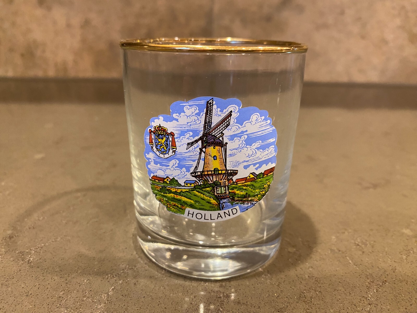 Holland Windmill Glass 3.5" Golden Rim