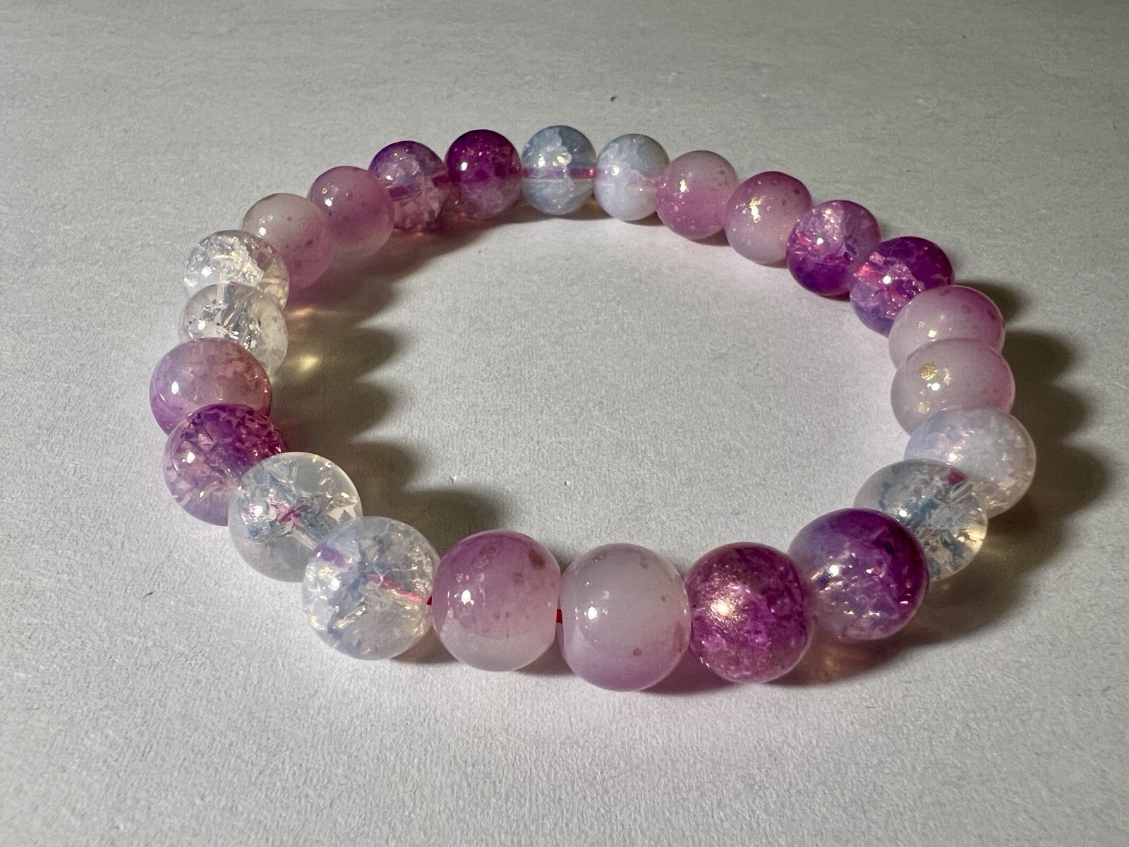 Beautiful Beads Lovely Pinks Crackle Glass Beads Bracelet Handmade 10mm