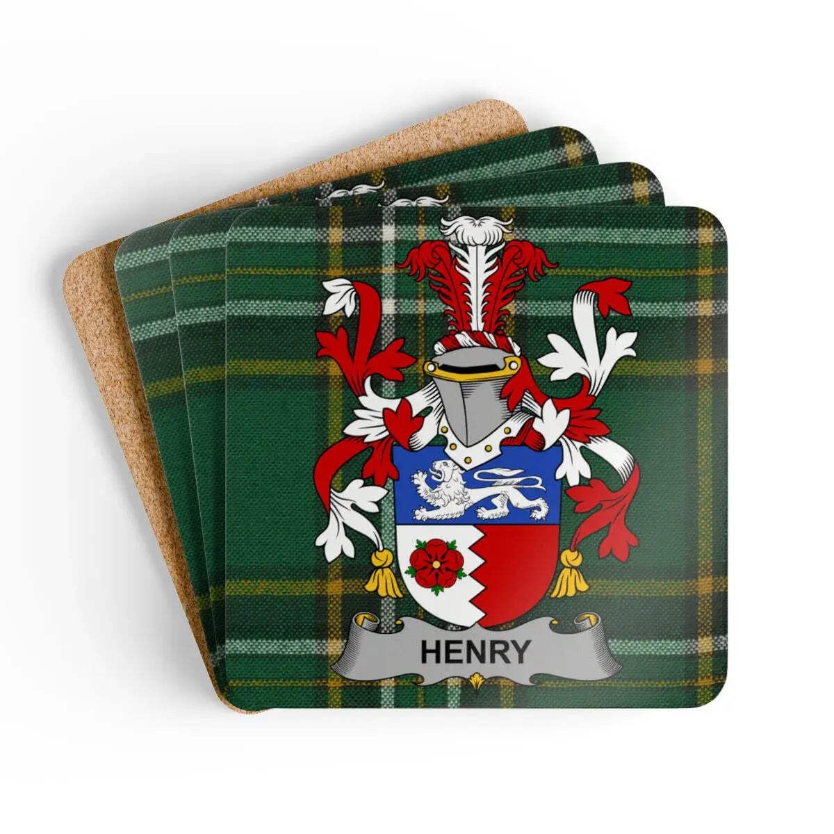 Henry Irish Family Crest Tartan Coaster Set
