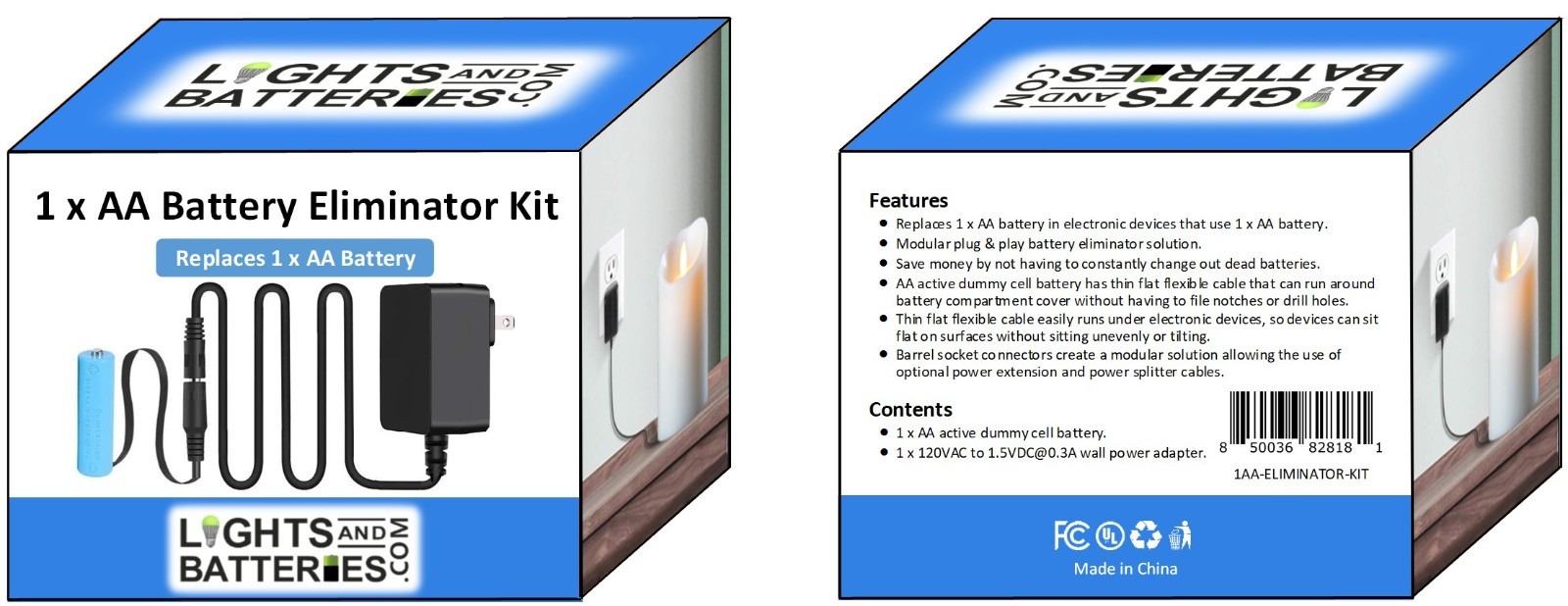 1 x AA Battery Replacement Eliminator Kit for Electronic Devices
