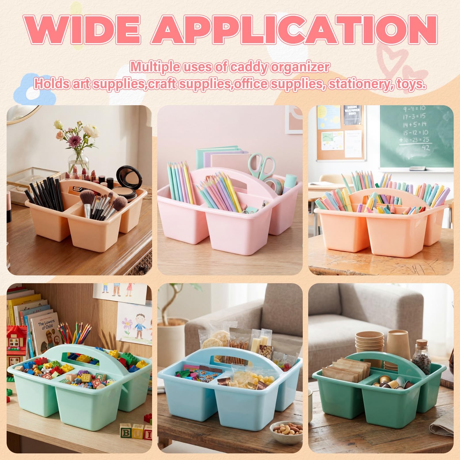 Kathfly 6 Pack Multipurpose Compartment Caddy Plastic Storage Boxes Handle