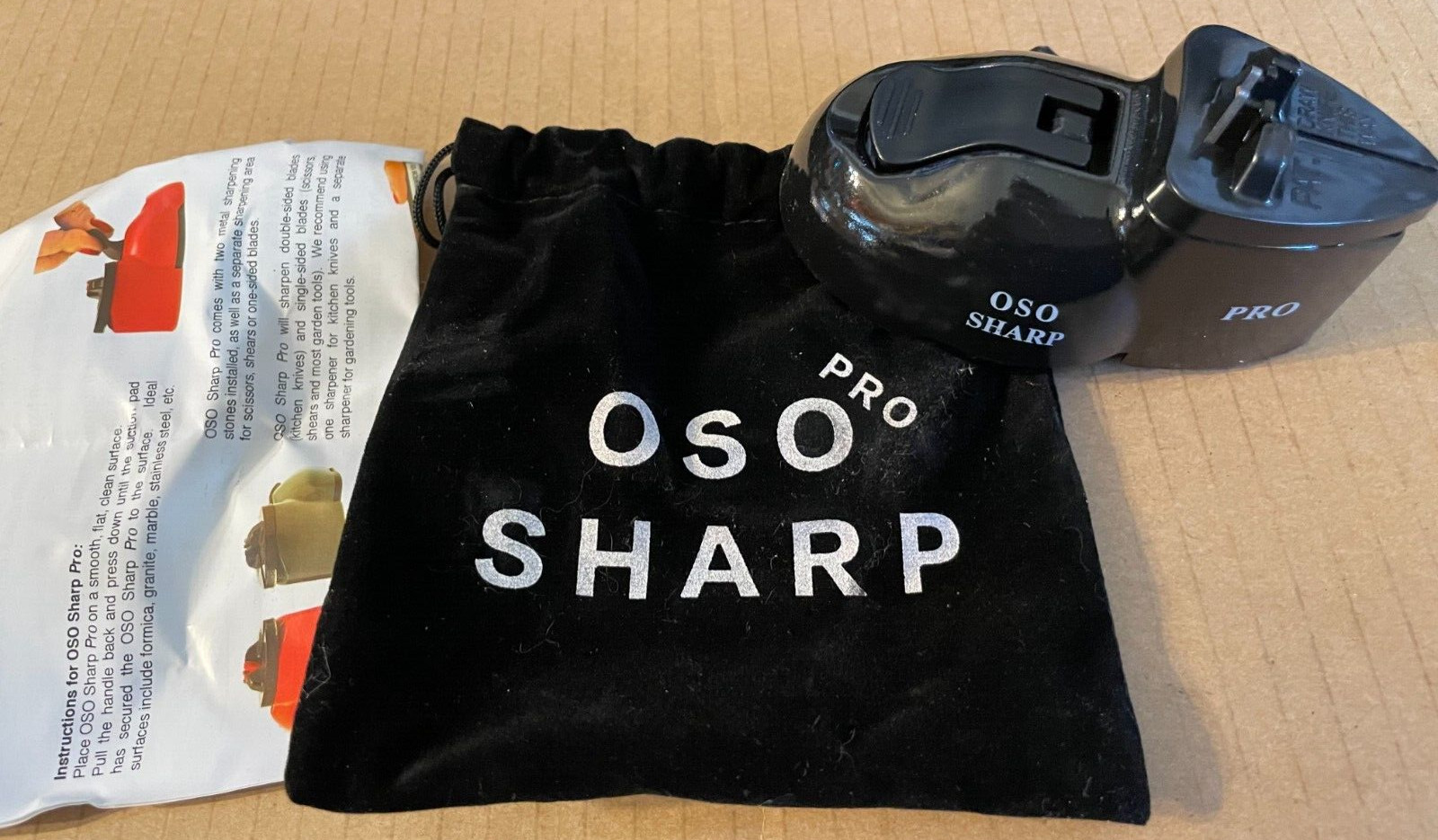 OSO Sharp pro knife and scissor sharpener suction cup slot for sharpening BLACK