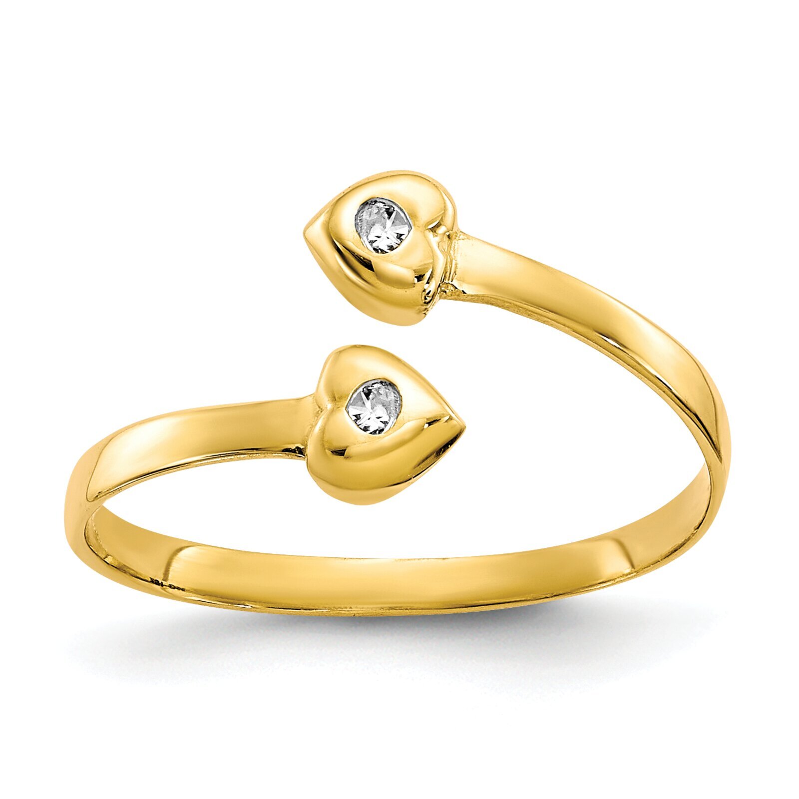 10K Gold CZ Two Heart Toe Ring Jewelry