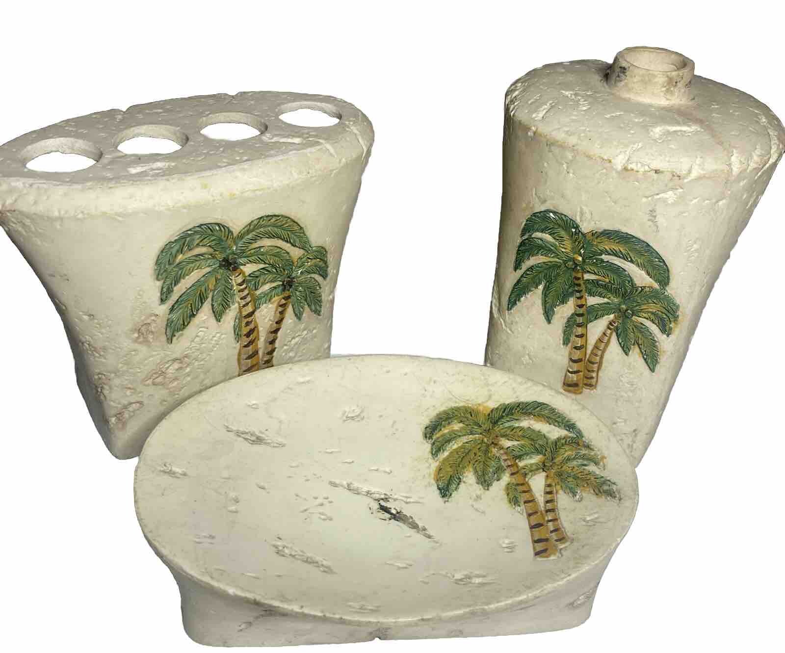 Bath Ensemble Lotion Dispenser Soap Dish Toothbrush Holder Palm Coconut Trees