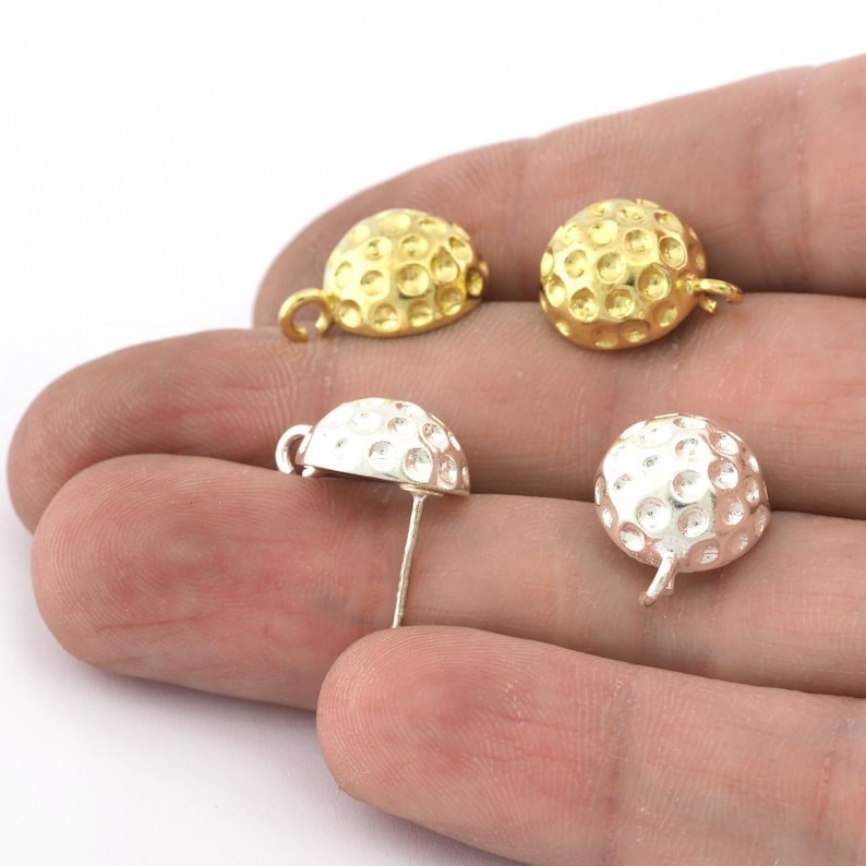 1 pair Ball ,Ball , Shell Earring Stud Post with dangle loop Raw-Silver 5181