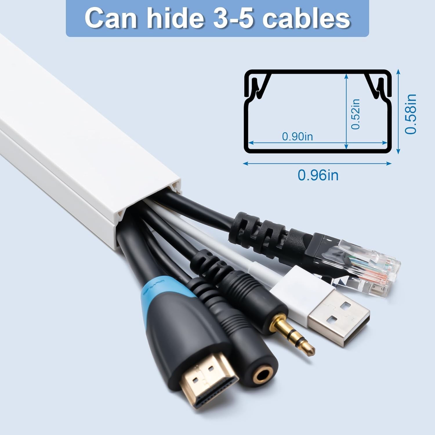 Cord Hider 58in Cable Raceway Cover Paintable Wall Wire Concealer White 4 Pack