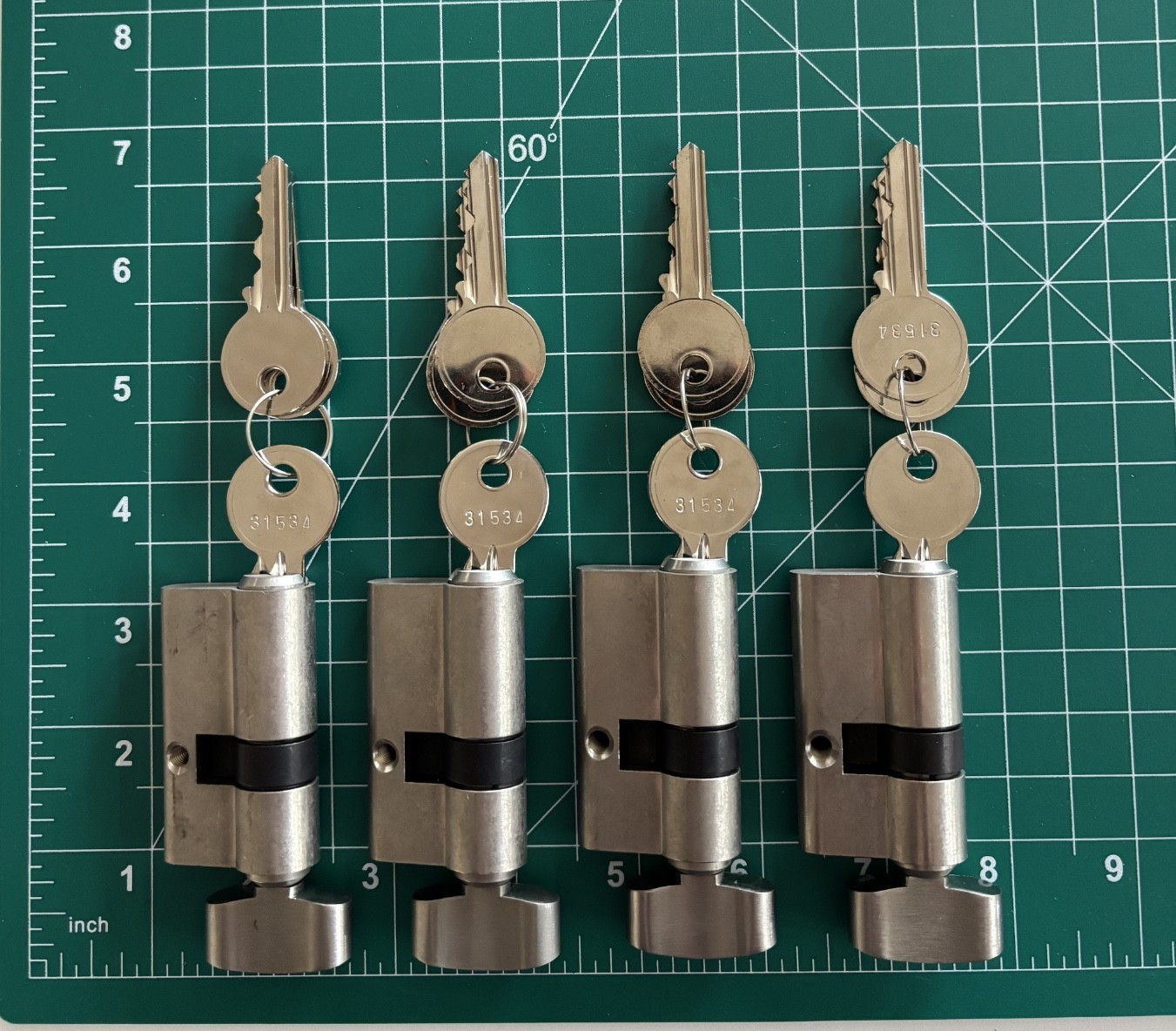CRL profile cylinders, lot of 4 KEYED ALIKE. Offset cam.