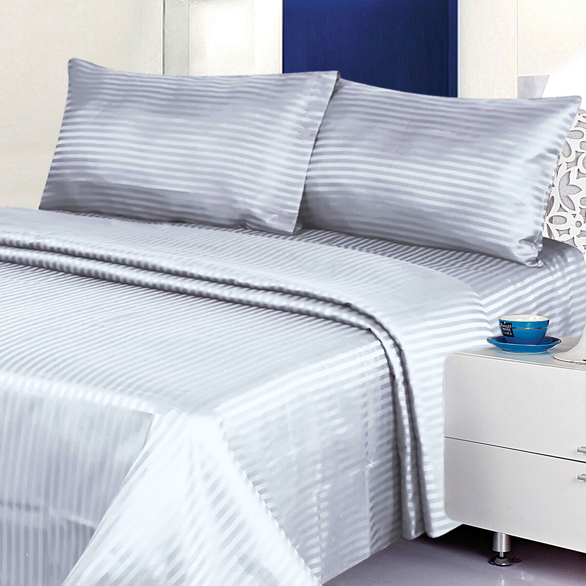 Luxurious 400 Thread Count Dobby Stripe Sheet Set 100% Cotton 9 Colors 4 Sizes