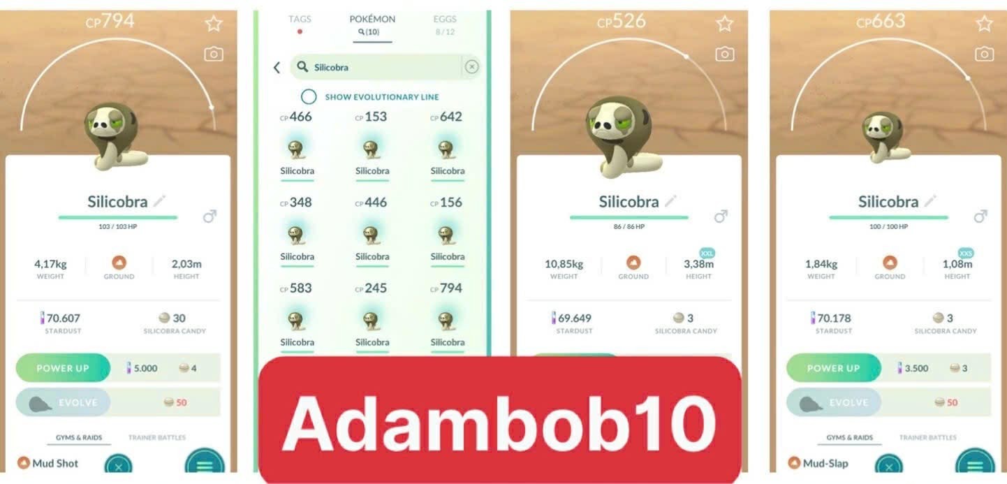 Pokémon Go -Non Shiny Silicobra- Size XXL / XXS / x10 - Mini PTC /Trade 20K Dust