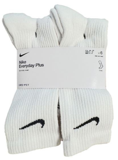 Nike Womens Crew Socks Everyday Plus Cushioned 6 Pack SX6897-100, M 6-10