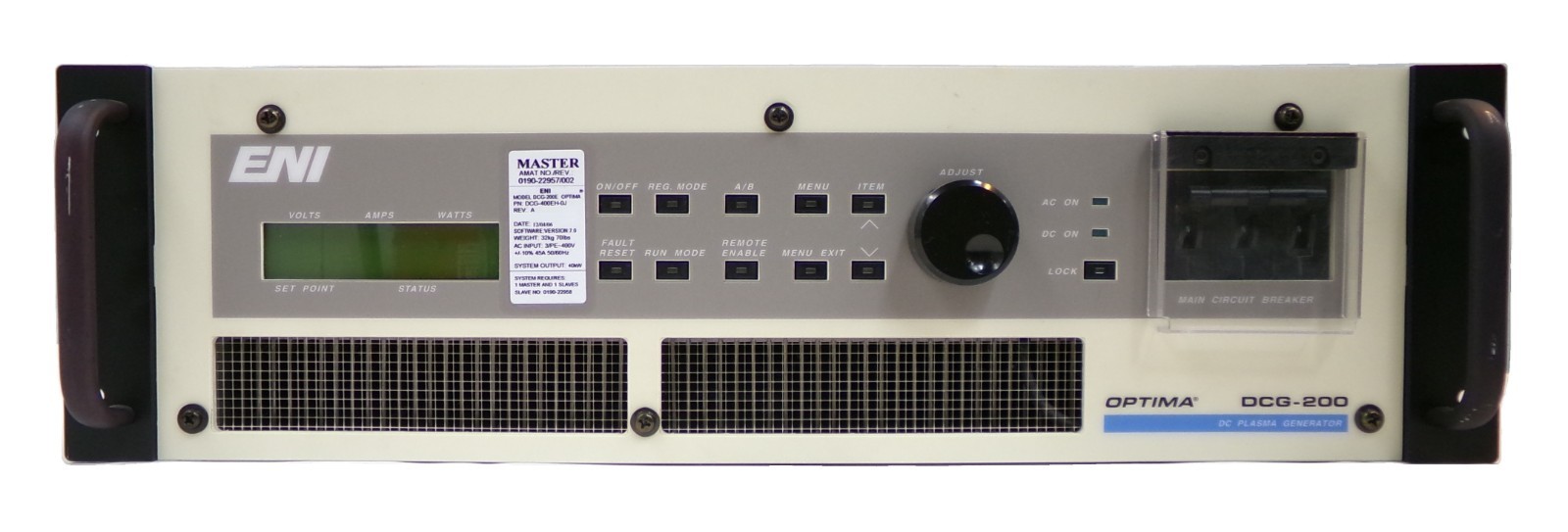 DCG-200E Optima ENI DCG-400EH-0J DC Plasma Generator 40kW Master Surplus