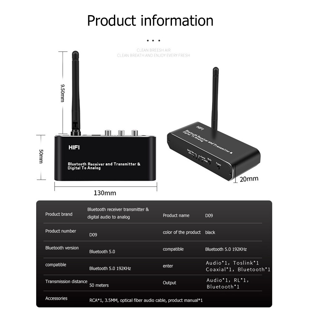 Optical Fiber Wireless BT5.0 HiFi Long Range Audio Transmitter Receiver Adapter