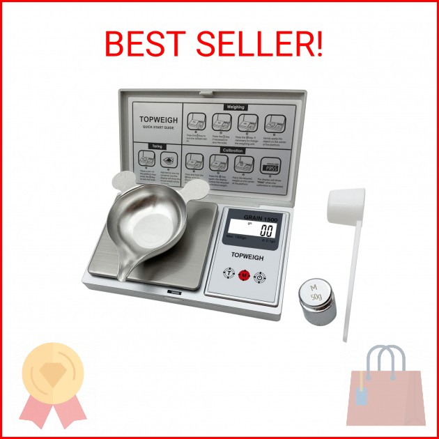 TOPWEIGH Reloading Scale with Metal Powder Pan, Grain Scale - Silver, 1500 Grain
