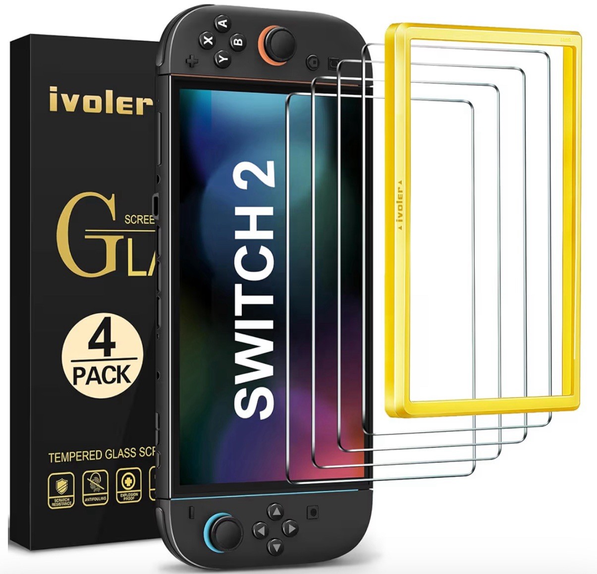 4 PK Tempered Glass Screen Protector for NIntendo Switch 2-2025 7.9" Screen NEW