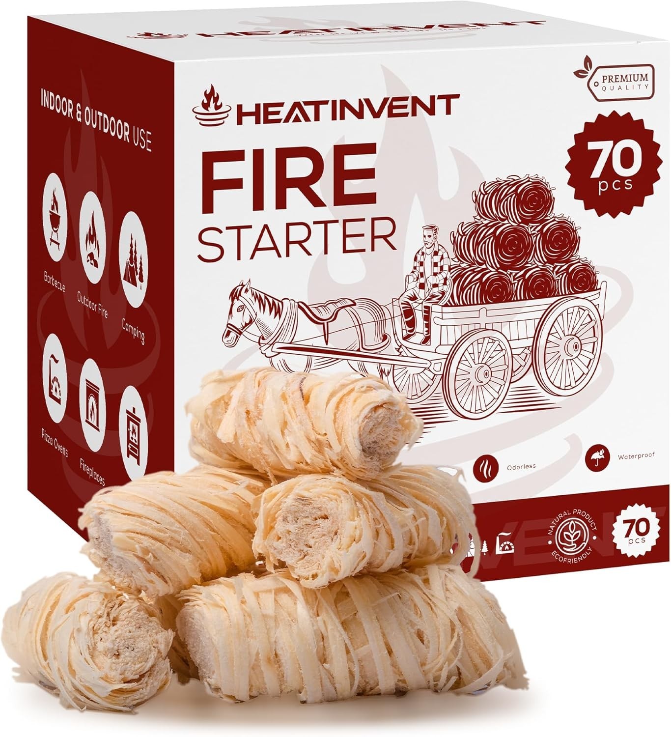 70 pcs Fire Starters for Campfires All Weather Charcoal Starter Waterproof