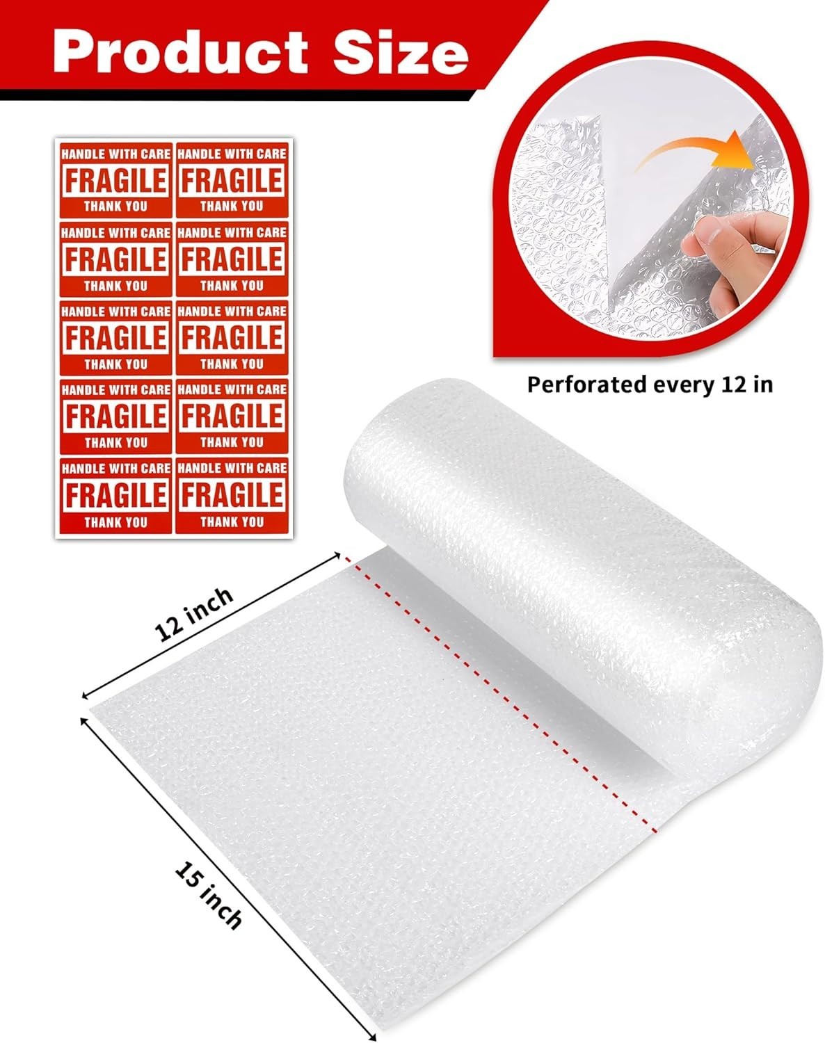 Durable Bubble Wrap Roll Set with Fragile Stickers - Ideal for Moving & Shipping
