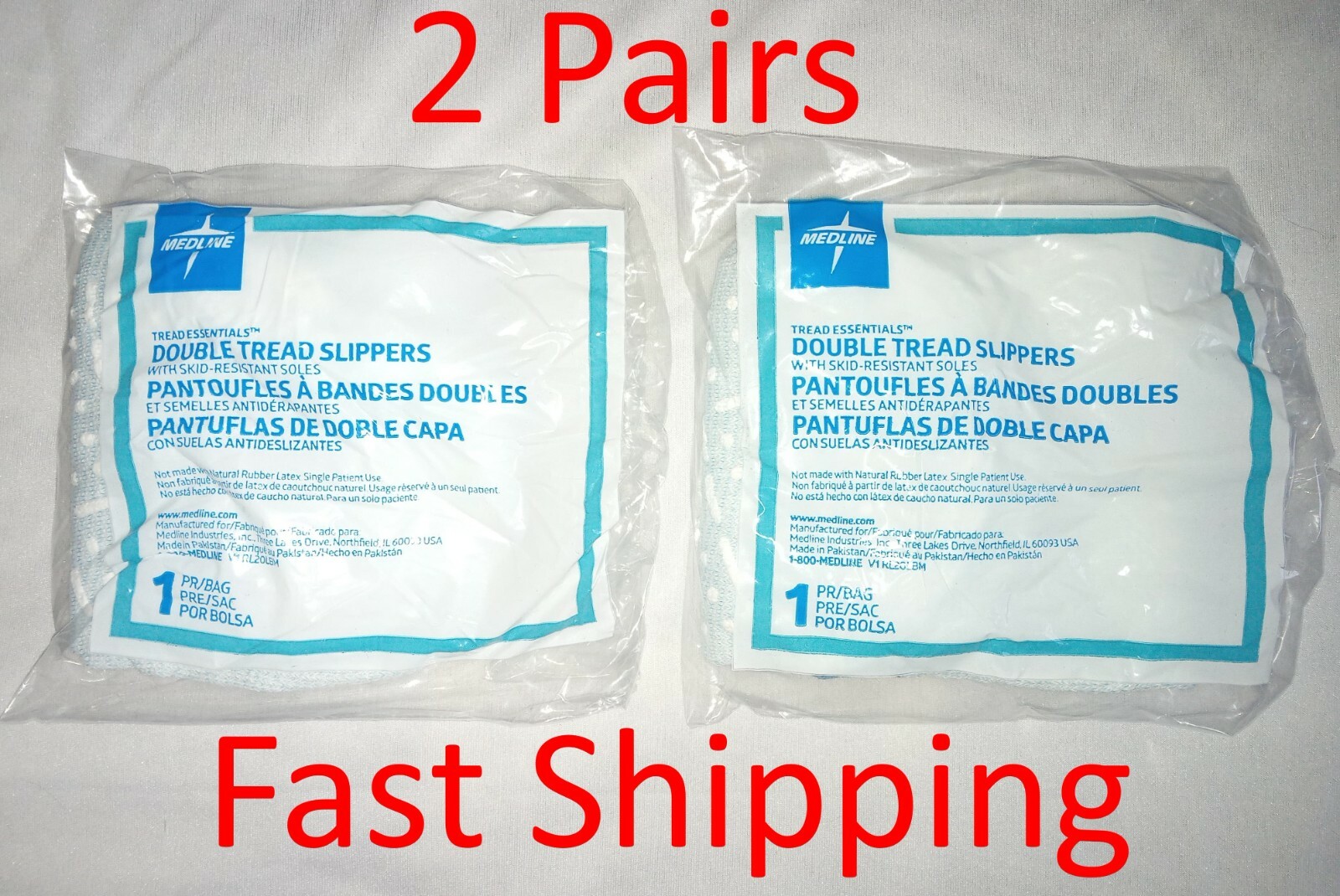 2 Pair Double Sided Medline Essentials Lt Blue Large Non Skid Slipper Socks
