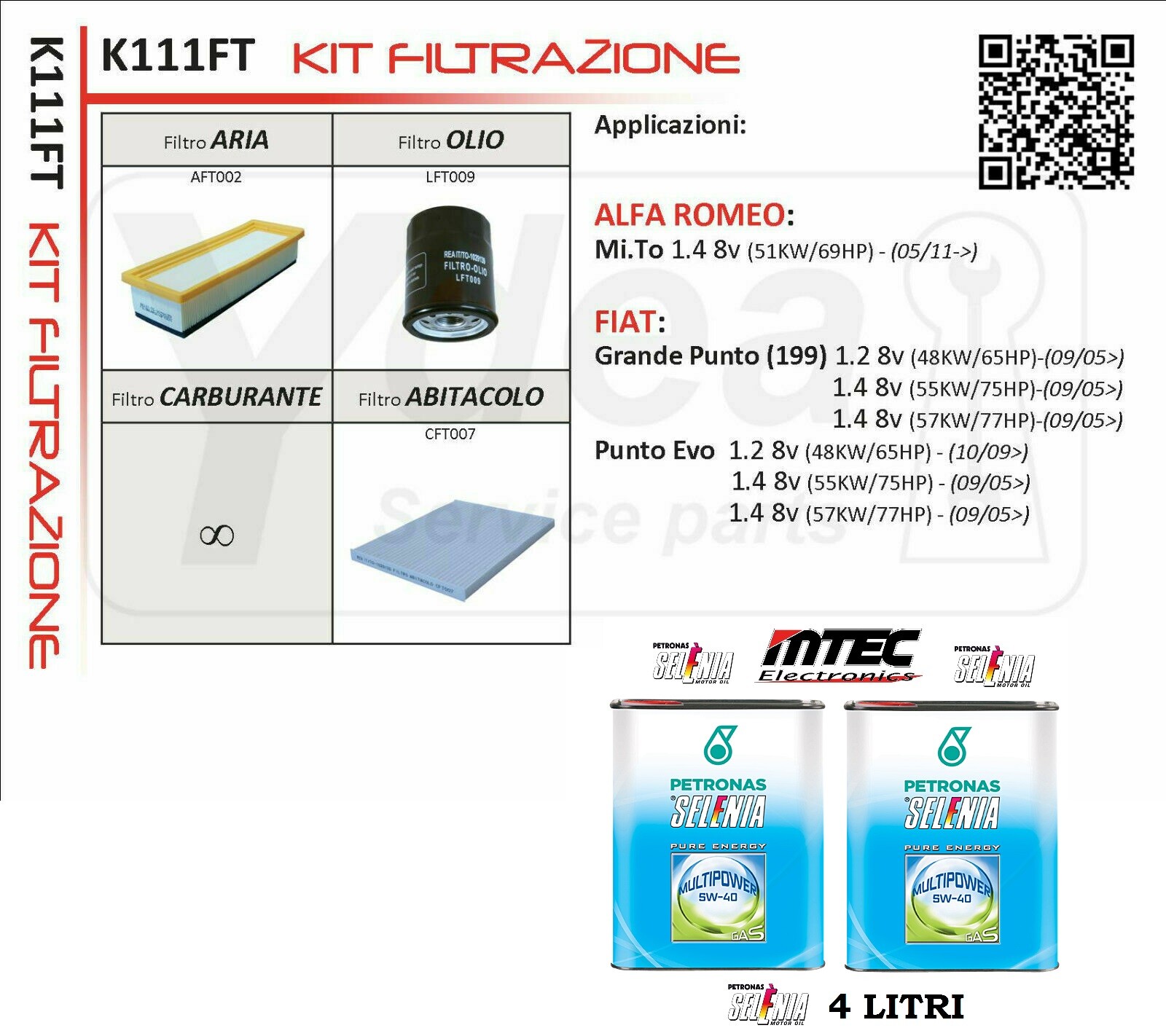 FIAT GRANDE PUNTO 1.2 1.4 PETROL FILTER CUTTING KIT - LPG GAS K111FT + OIL