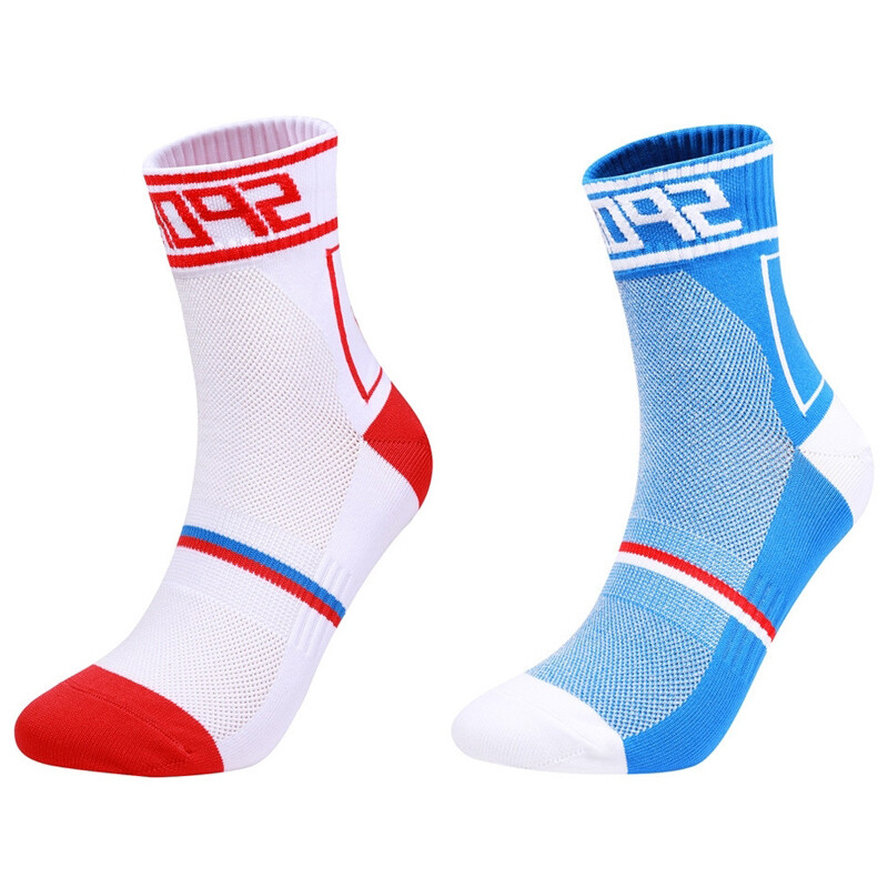 2 Pairs Cycling Socks Pro Road Riding Bicycle Bike Sport Ankle Socks White Blue